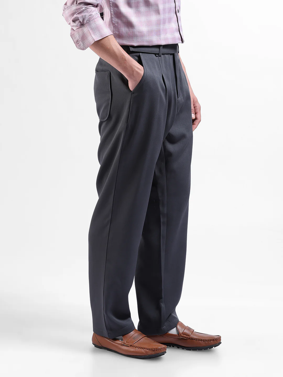 Men's Grey Loose Fit Solid Casual Trouser - Image 3