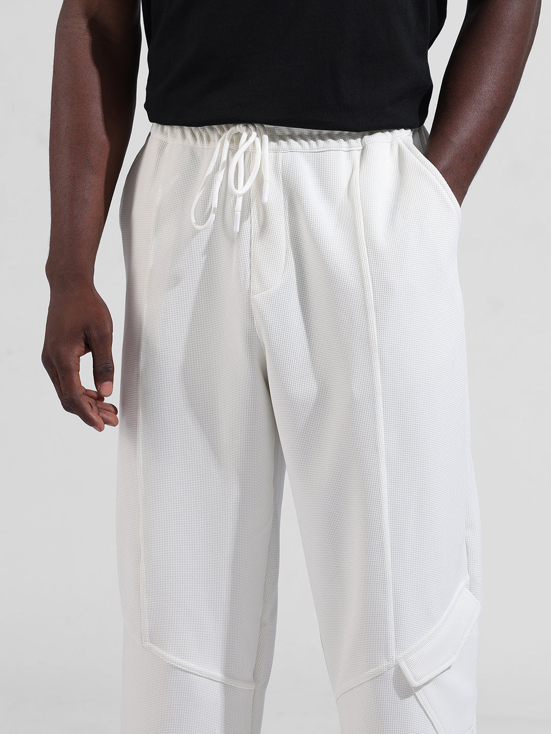 Men's White Relaxed Fit Solid Athletic  Jogger - Image 2