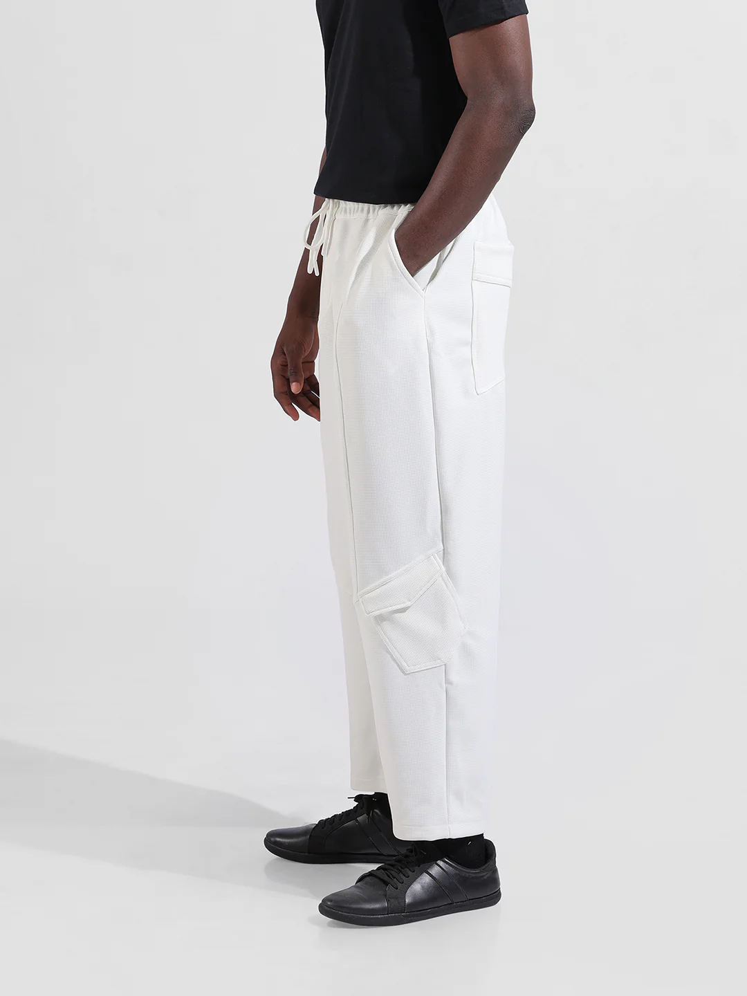 Men's White Relaxed Fit Solid Athletic  Jogger - Image 5