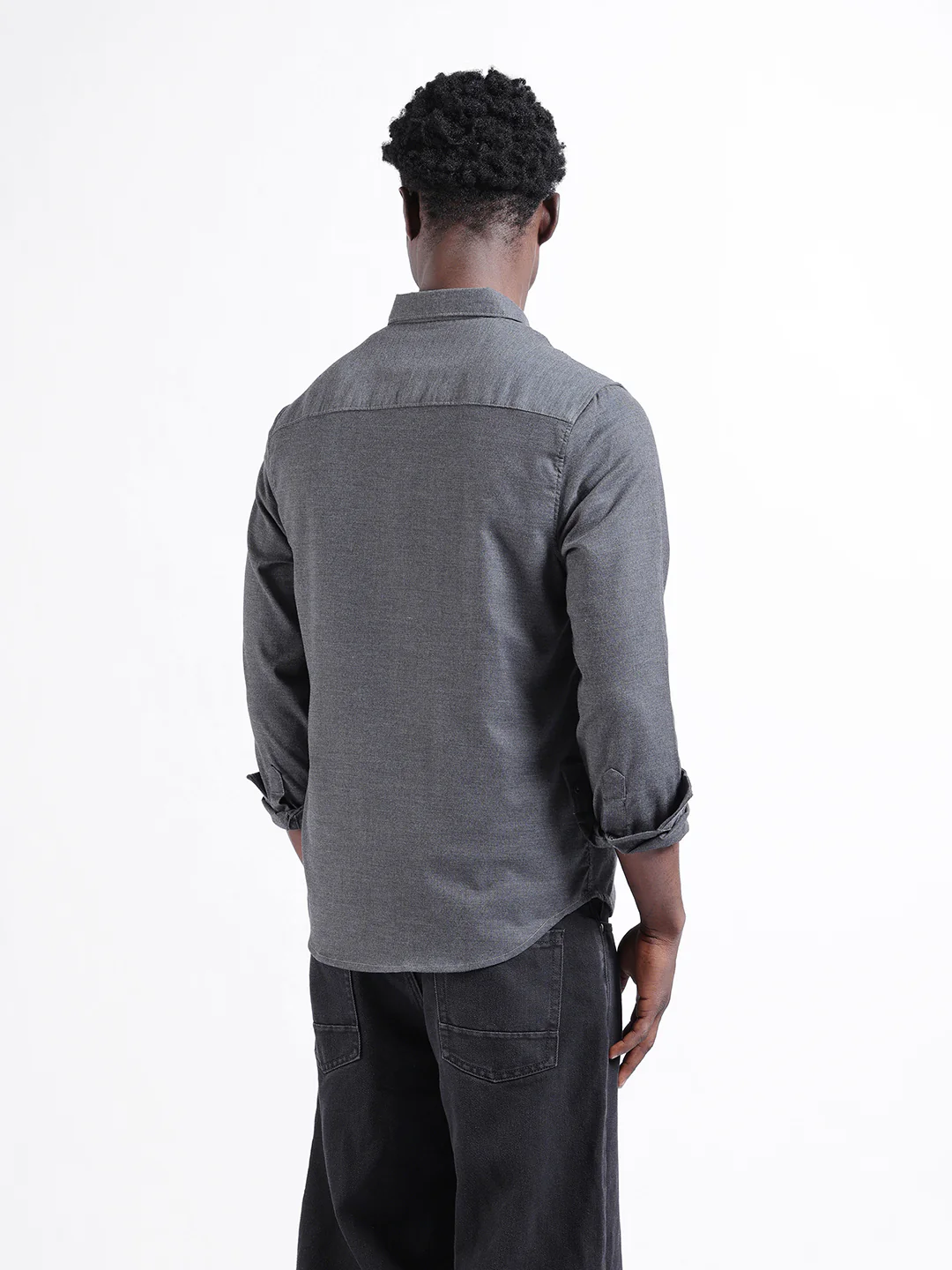 Men's Grey Slim Fit Embroided  Casual Shirt - Image 5
