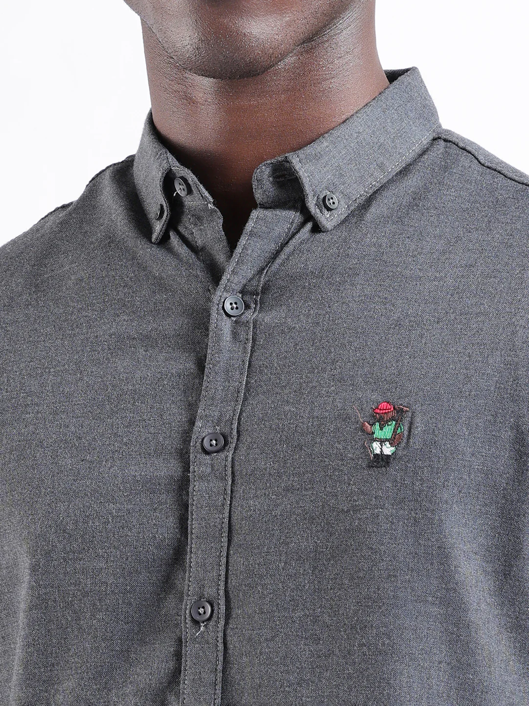 Men's Grey Slim Fit Embroided  Casual Shirt - Image 8
