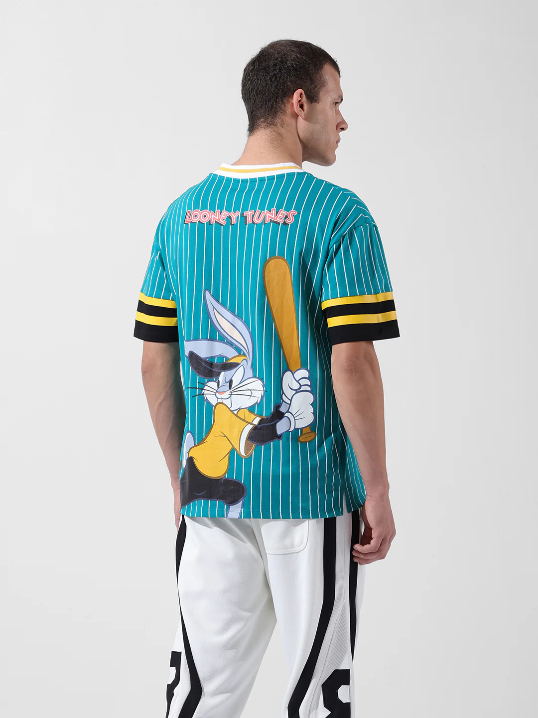Men's Green Boxy Fit Cartoon Character Printed V-Neck T-Shirt - Image 6