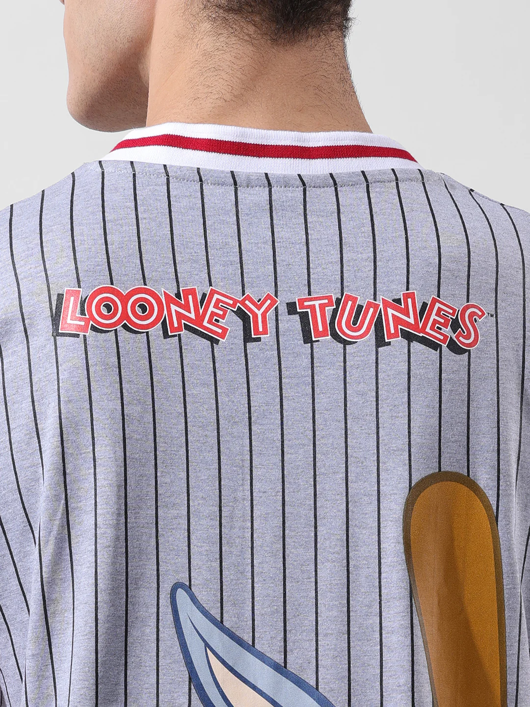 Men's Grey Boxy Fit Cartoon Character Printed V-Neck T-Shirt - Image 5
