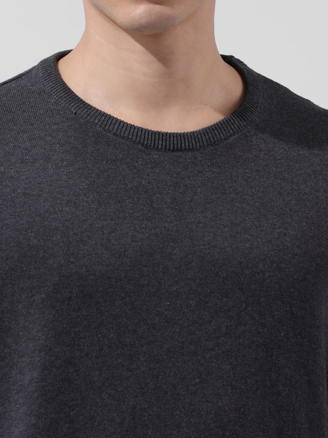 Men's Grey Oversized Fit Textured Flat Knit Crew Neck T-Shirt - Image 6
