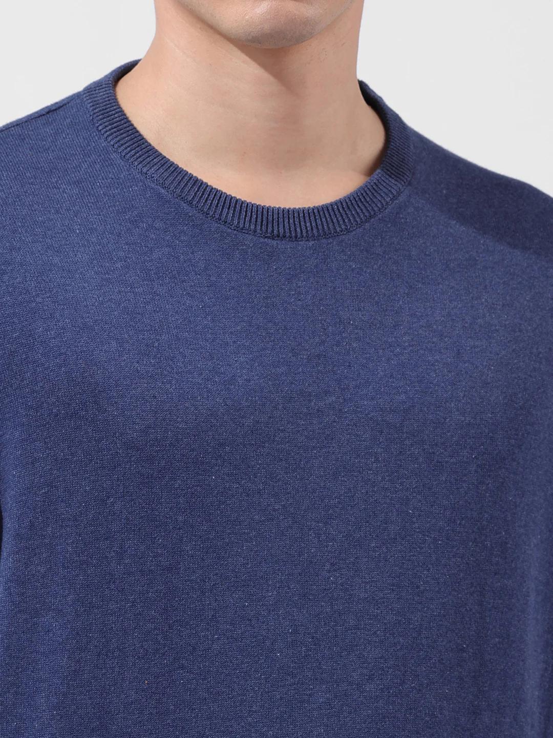 Men's Navy Blue Oversized Fit Textured Flat Knit Crew Neck T-Shirt - Image 7