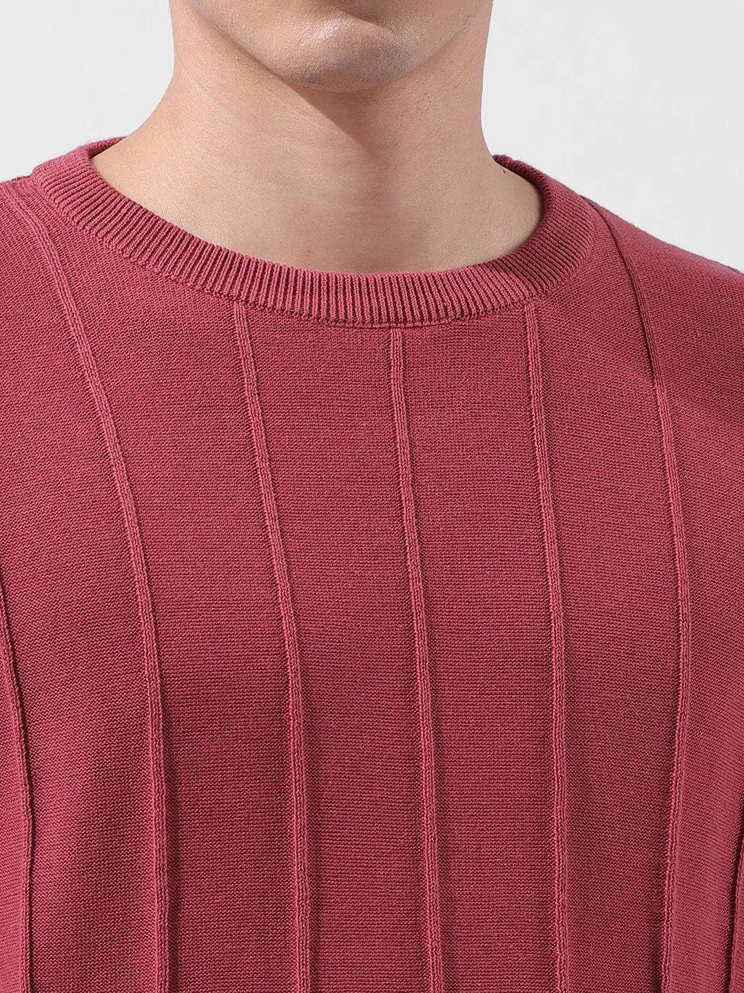 Men's Rust Oversized Fit Textured Flat Knit Crew Neck T-Shirt - Image 7