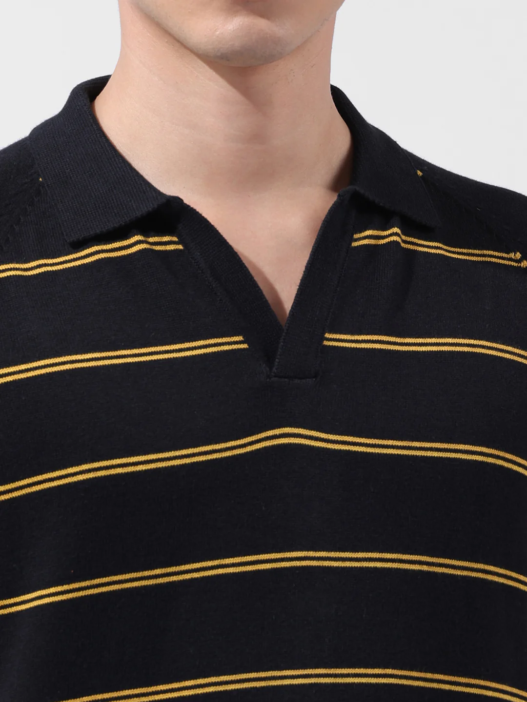 Men's Black Slim Fit Textured Flat Knit Polo Neck T-Shirt - Image 3
