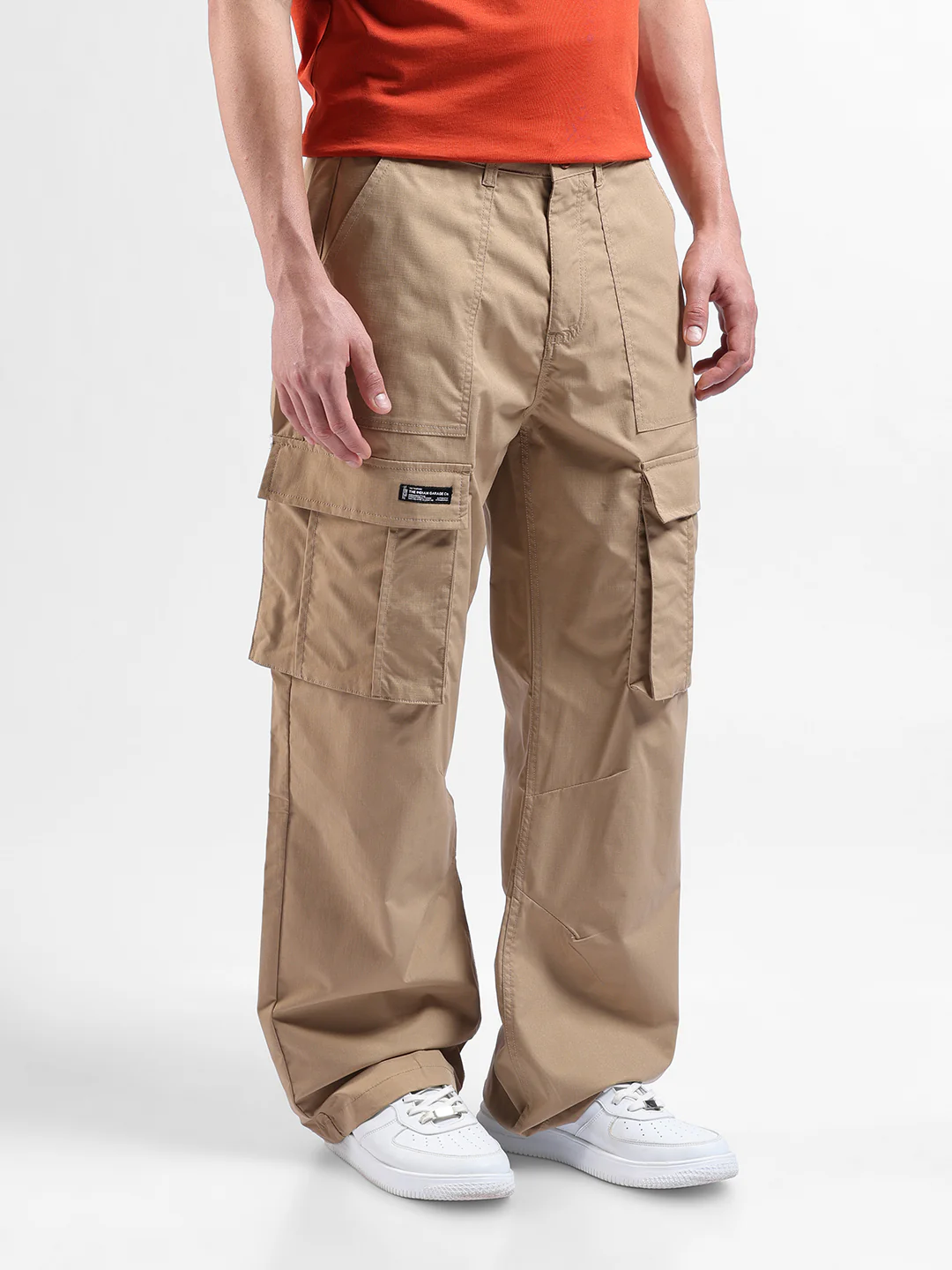 Men's Khaki Relaxed Fit Textured Utility Cargo - Image 3
