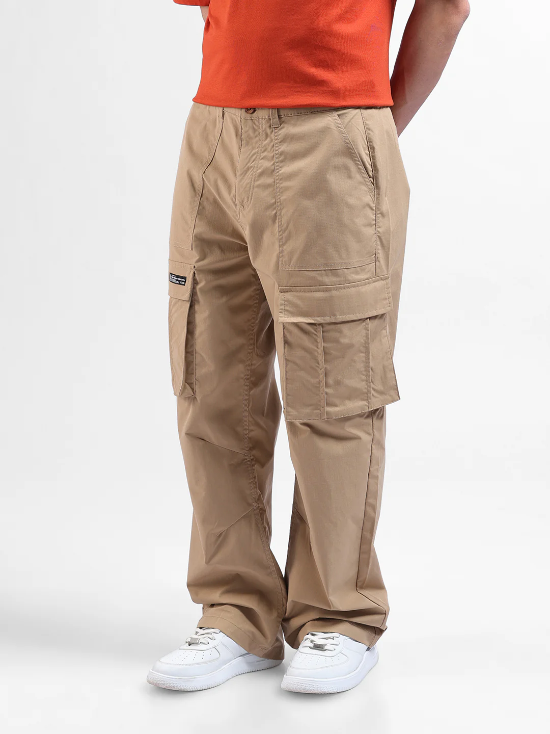 Men's Khaki Relaxed Fit Textured Utility Cargo - Image 5