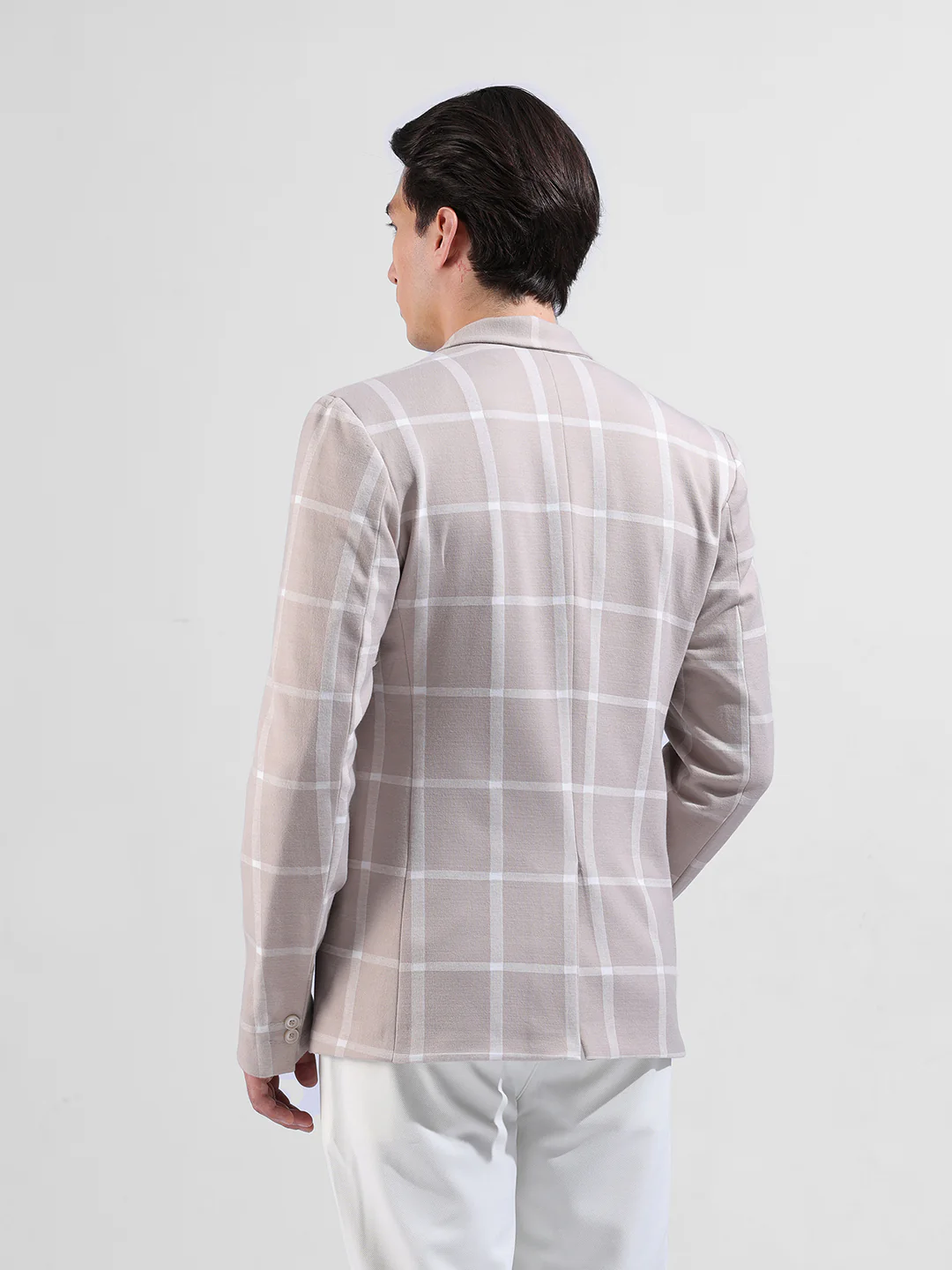 Men's Beige Regular Fit Checked Casual Blazer - Image 7