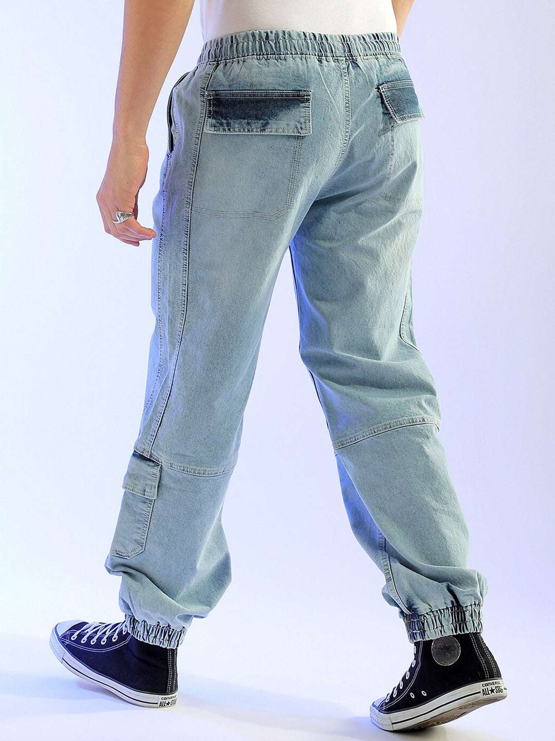 Men's Light Blue Loose Fit Solid Street Wear Jeans - Image 3
