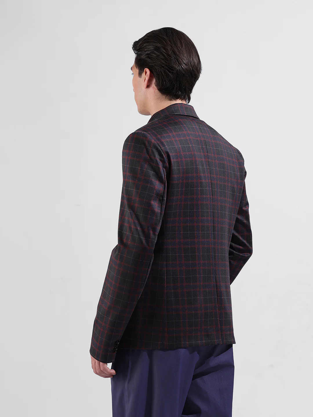 Men's Maroon Regular Fit Checked Casual Blazer - Image 7