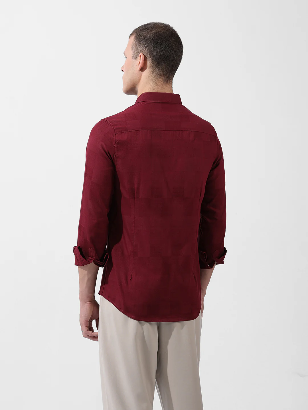 Men's Maroon Slim Fit Textured Party Wear Shirt - Image 5