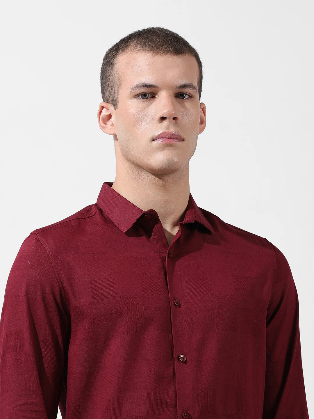 Men's Maroon Slim Fit Textured Party Wear Shirt - Image 6
