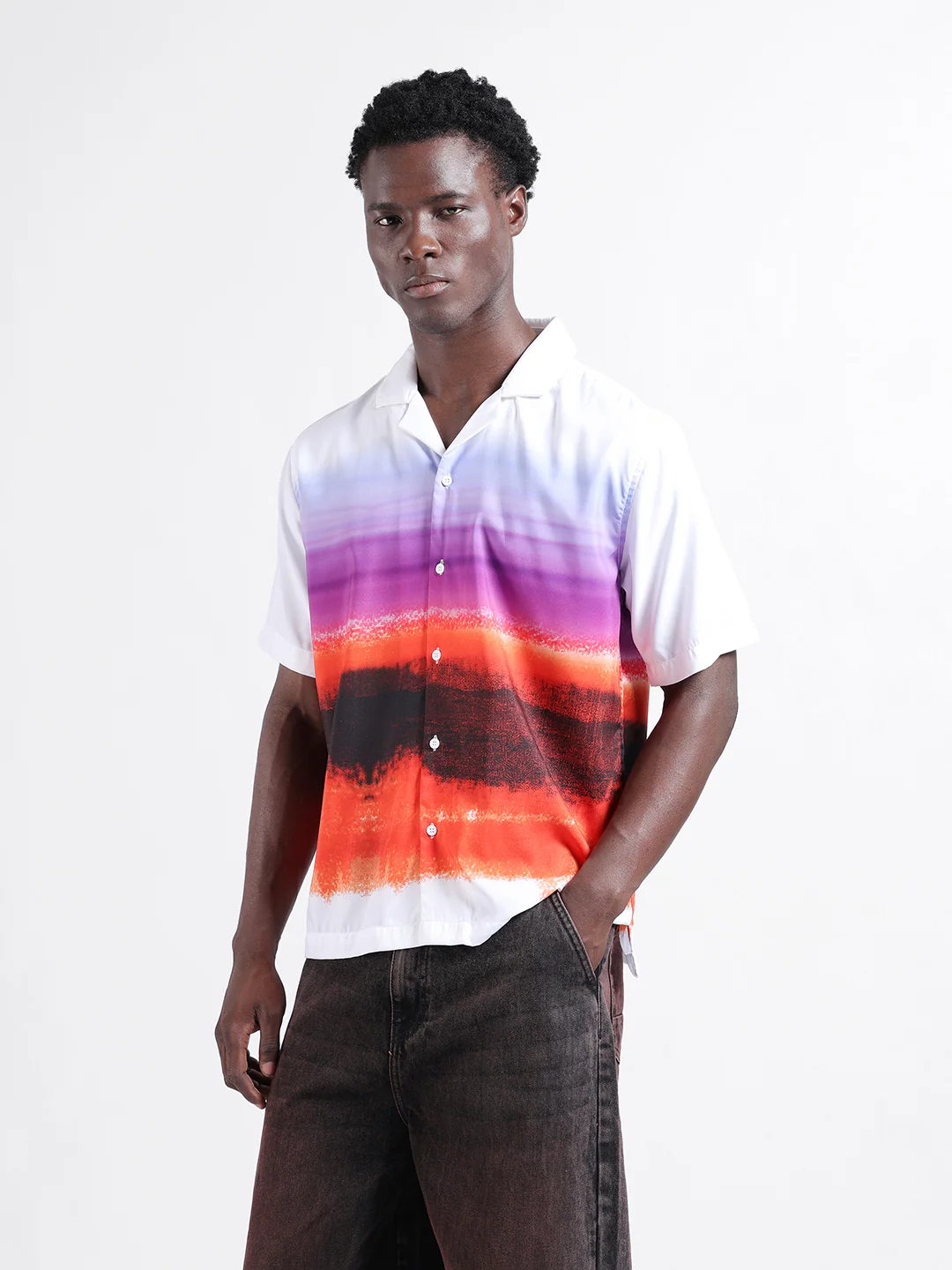 Men's Multicolor Oversized Fit Printed Placement Printed Shirt - Image 4