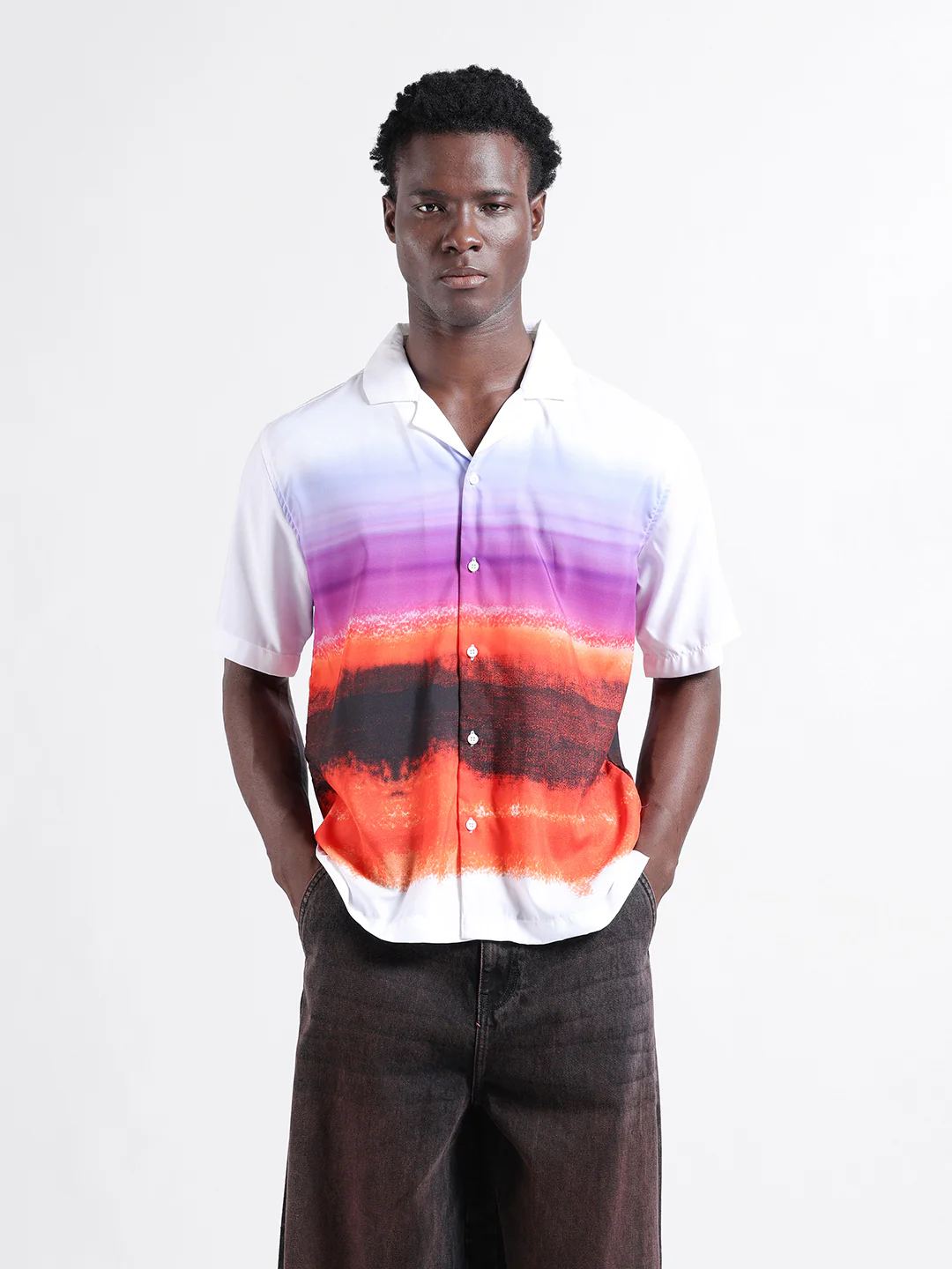 Men's Multicolor Oversized Fit Printed Placement Printed Shirt - Image 7