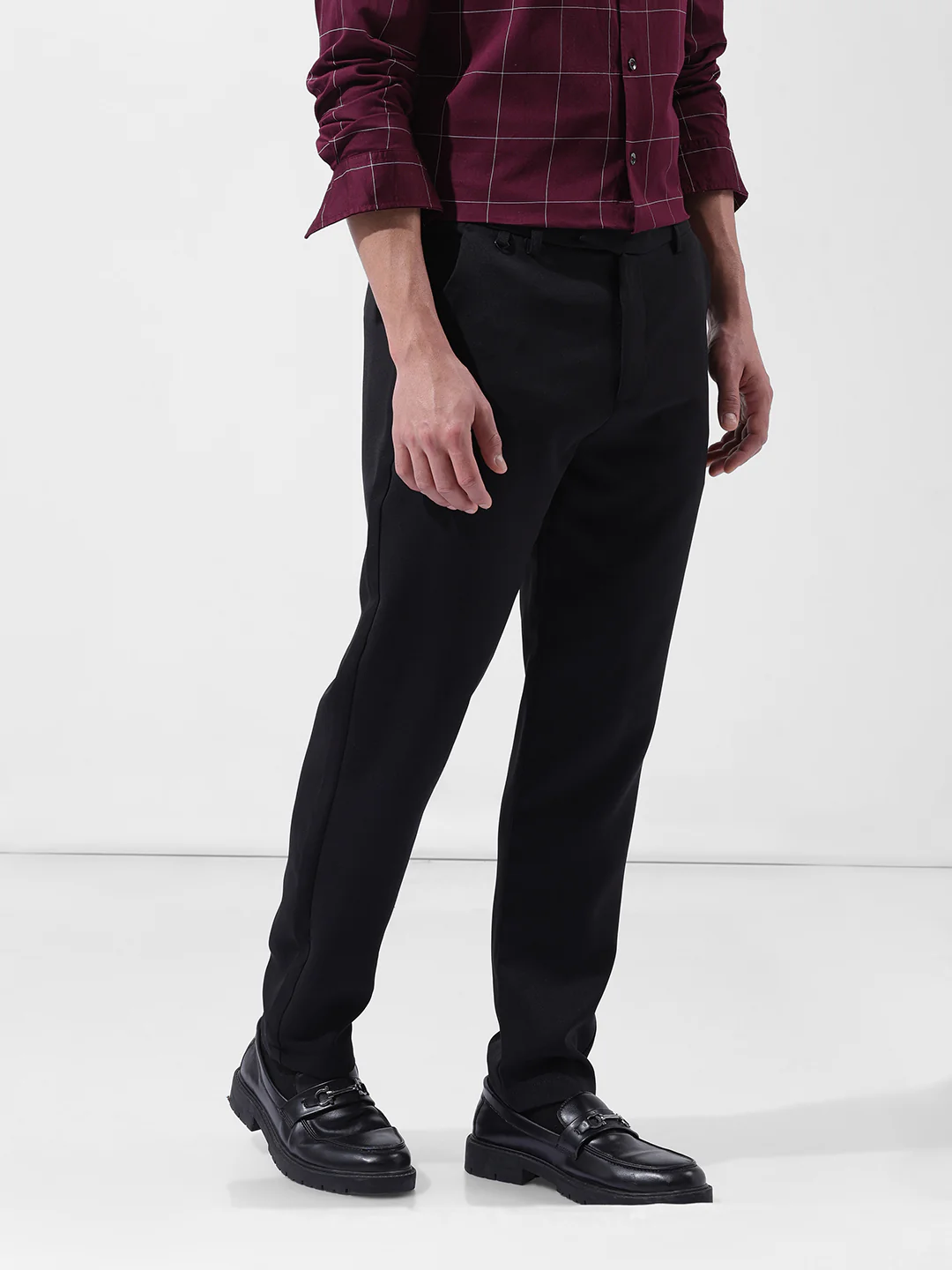 Men's Black Regular Fit Solid Formal Trouser - Image 3