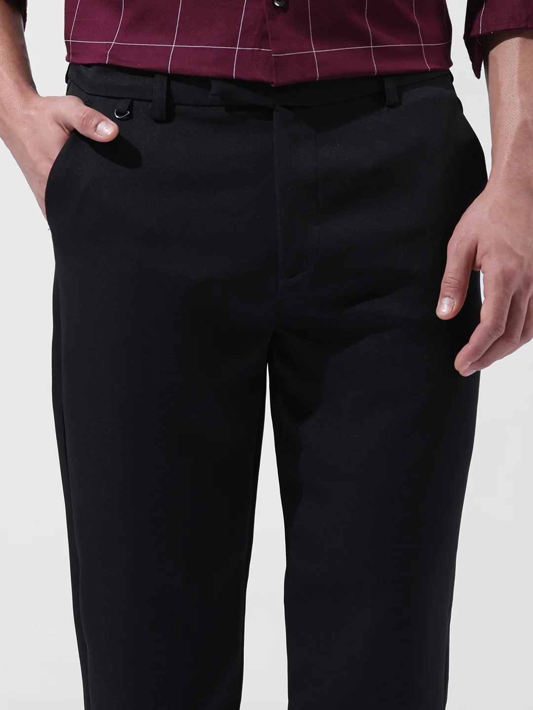 Men's Black Regular Fit Solid Formal Trouser - Image 5