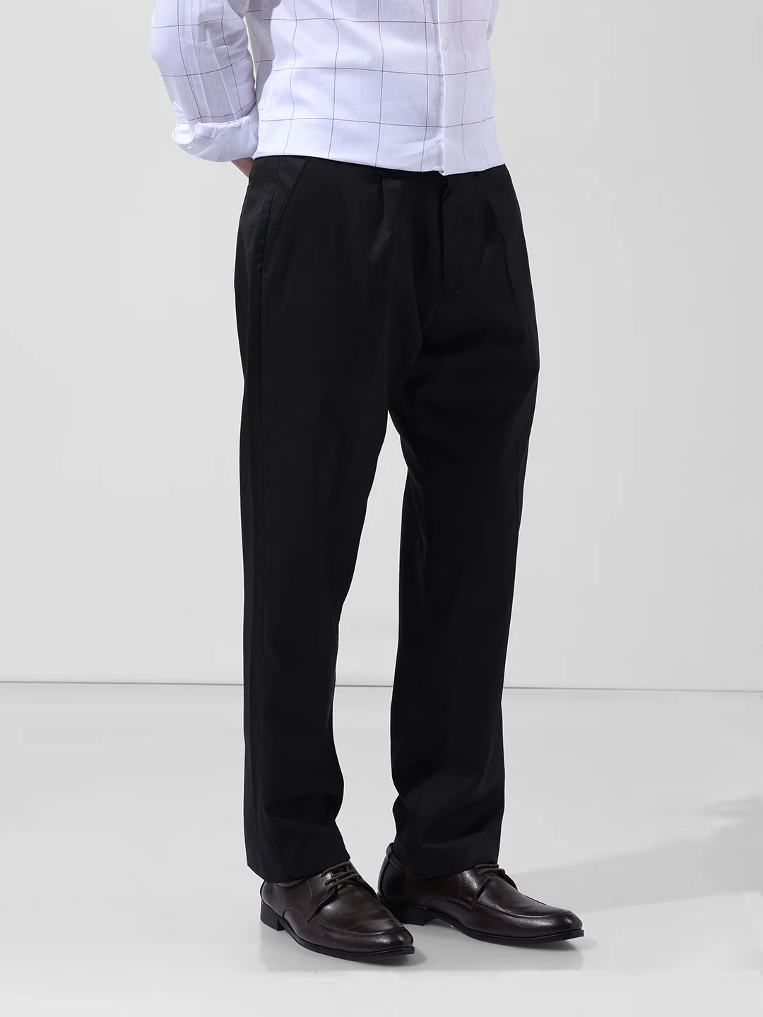 Men's Black Regular Fit Solid Formal Trouser - Image 3
