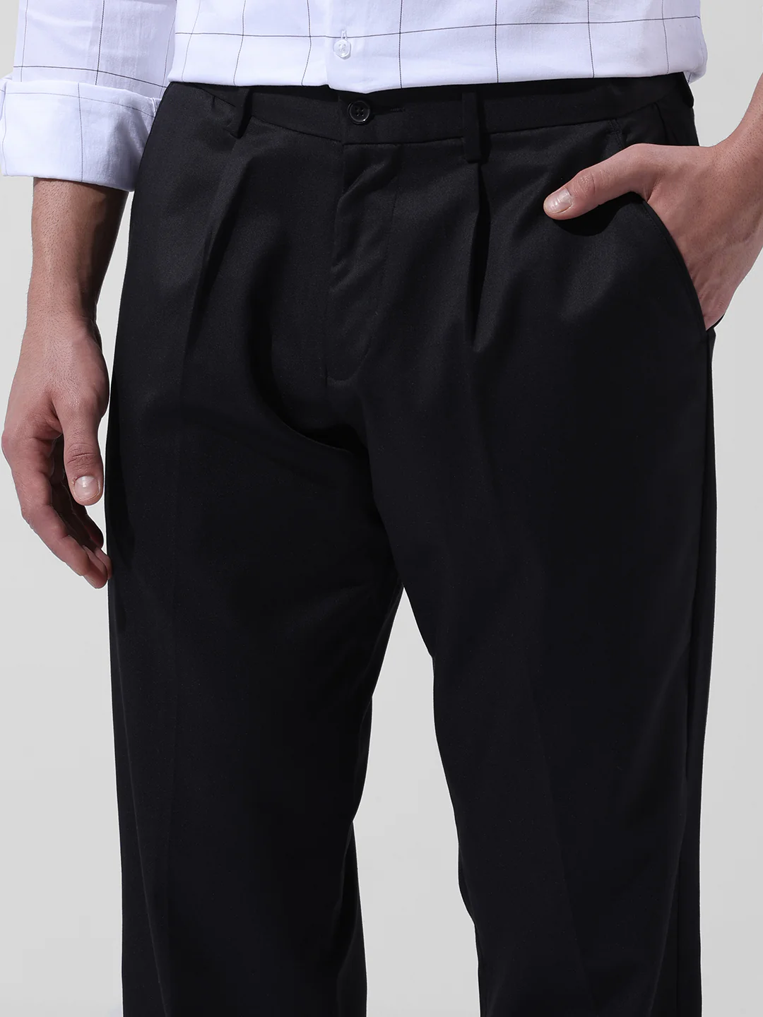Men's Black Regular Fit Solid Formal Trouser - Image 5