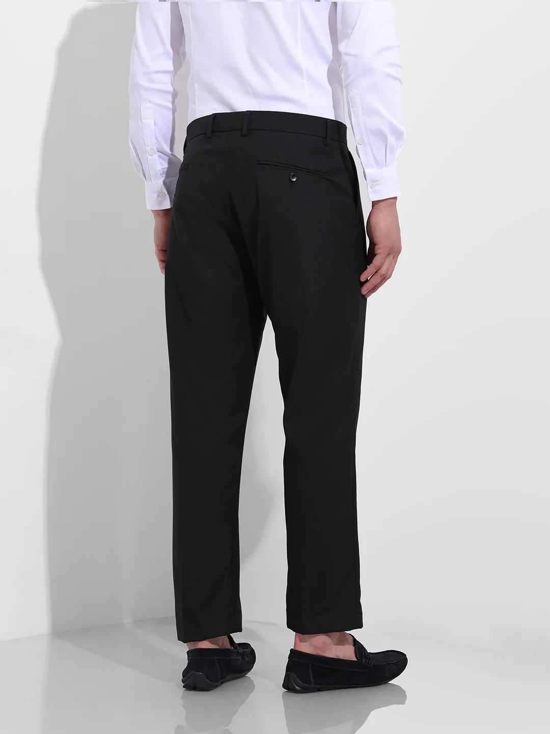 Men's Black Regular Fit Solid Formal Trouser - Image 4