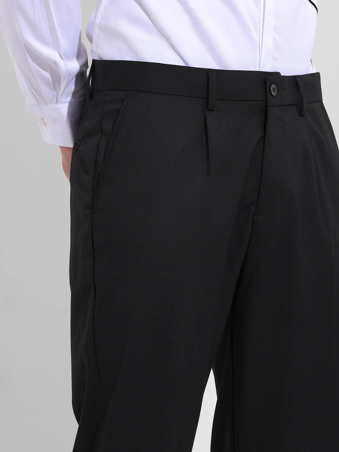 Men's Black Regular Fit Solid Formal Trouser - Image 5
