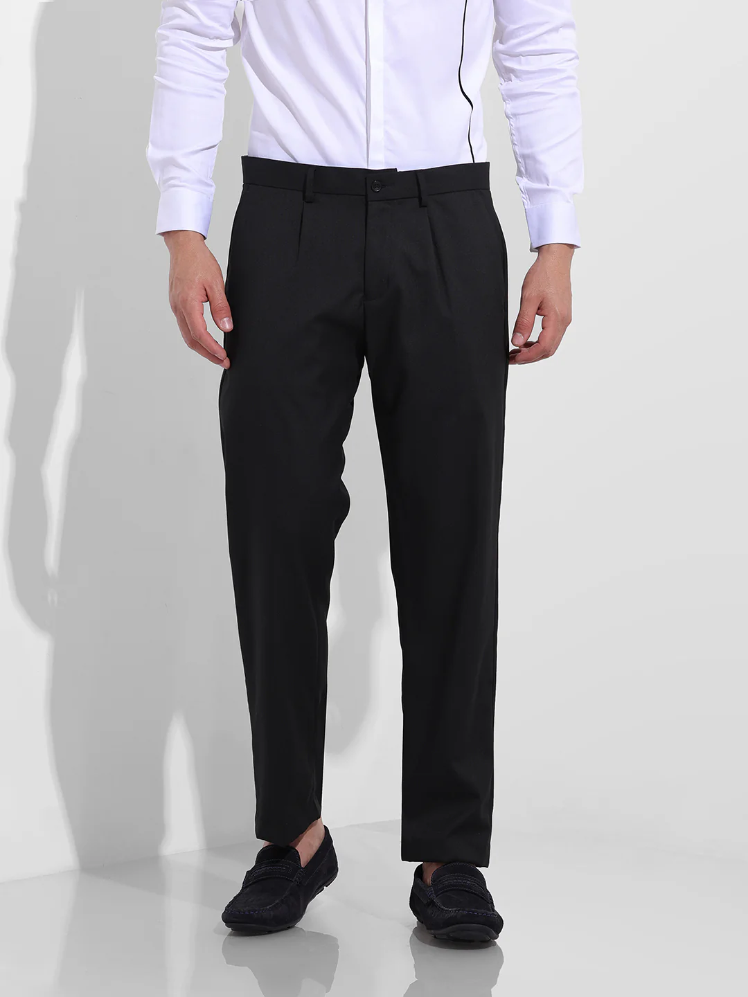 Men's Black Regular Fit Solid Formal Trouser - Image 6