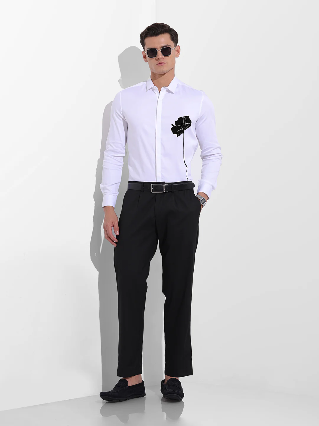 Men's Black Regular Fit Solid Formal Trouser - Image 7