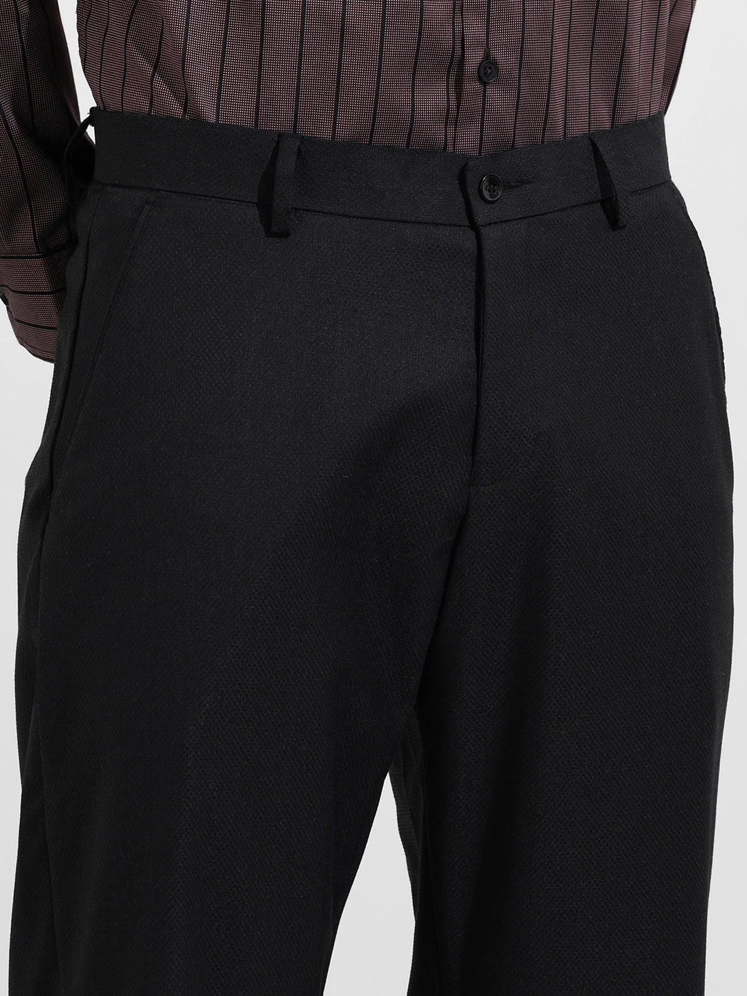 Men's Black Regular Fit Solid Formal Trouser - Image 4