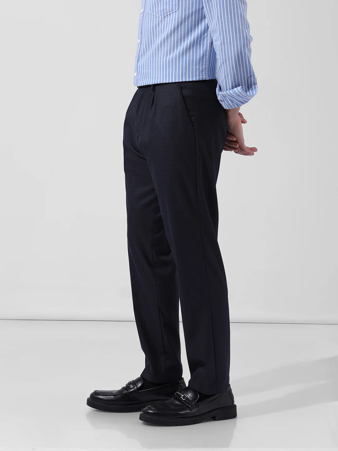 Men's Dark Grey Regular Fit Checkered Formal Trouser - Image 2