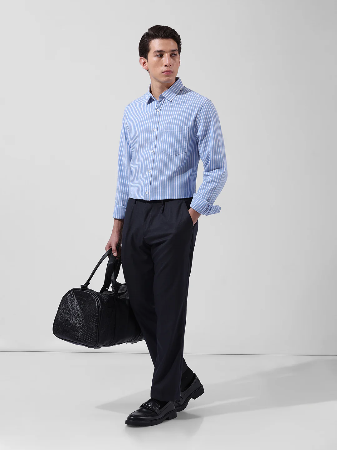 Men's Dark Grey Regular Fit Checkered Formal Trouser - Image 6
