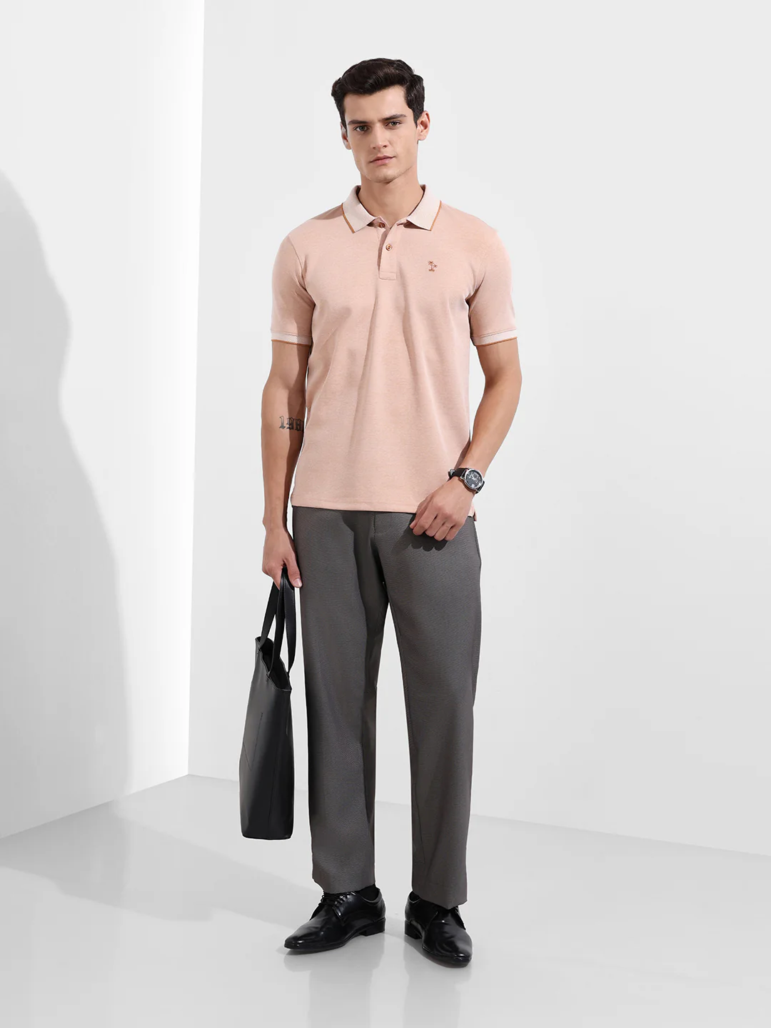 Men's Grey Regular Fit Solid Formal Trouser - Image 2