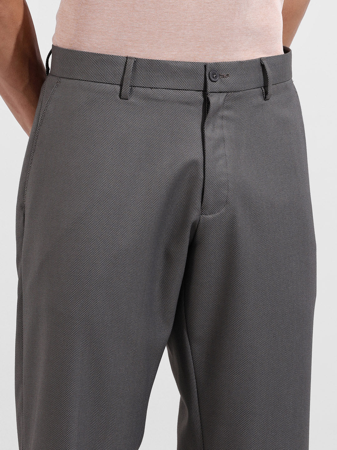 Men's Grey Regular Fit Solid Formal Trouser - Image 4