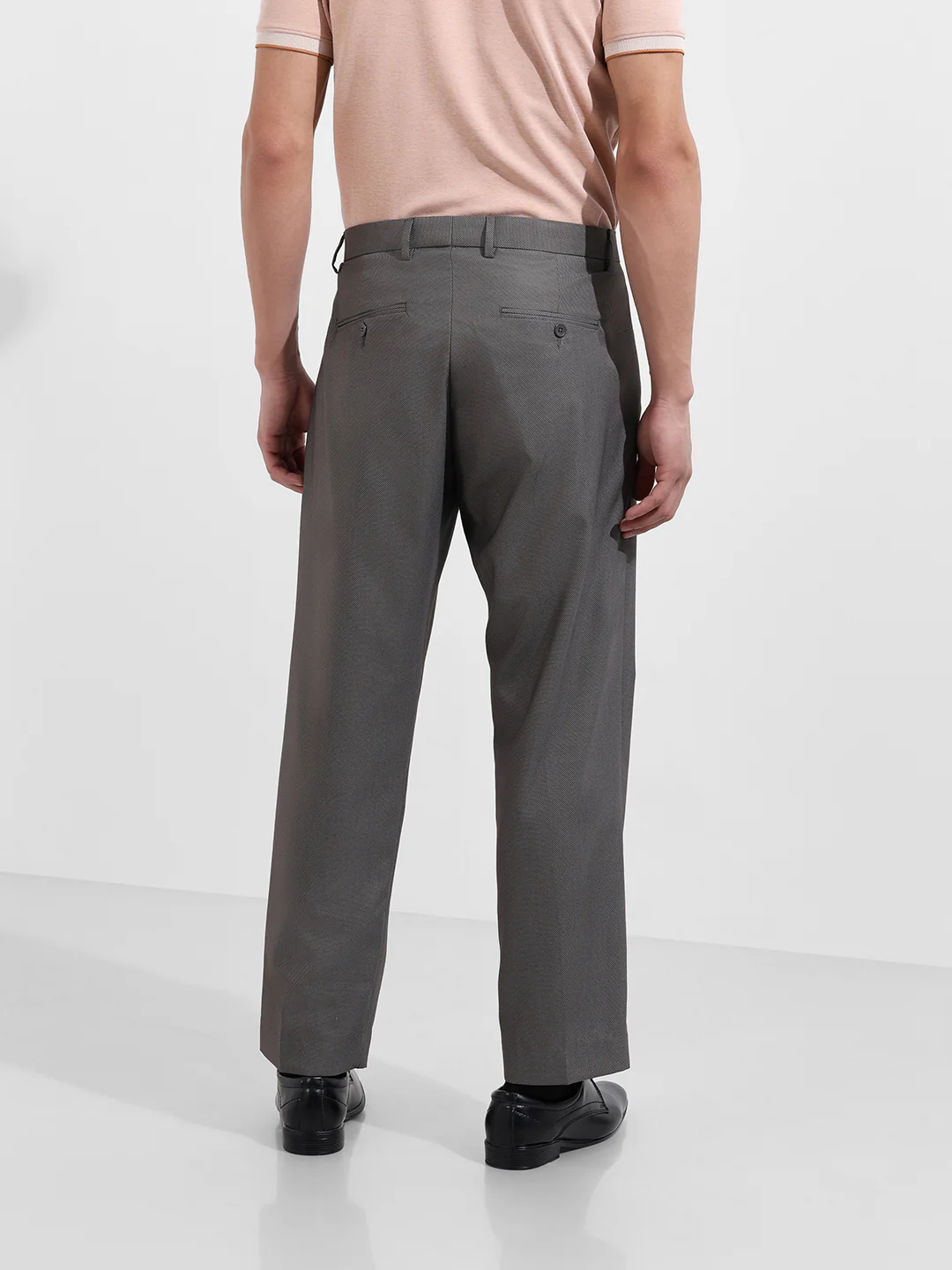 Men's Grey Regular Fit Solid Formal Trouser - Image 5
