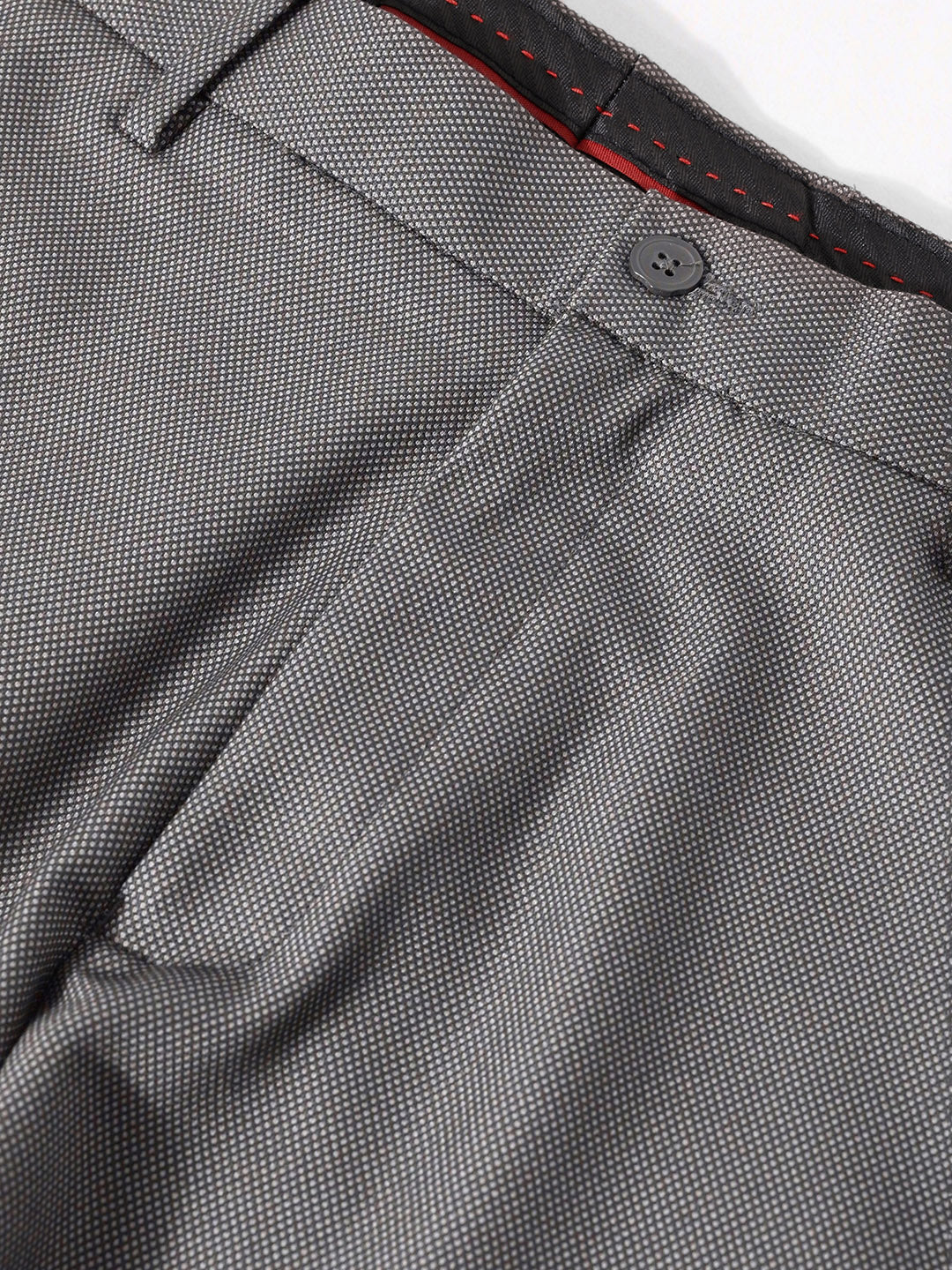 Men's Grey Regular Fit Solid Formal Trouser - Image 6
