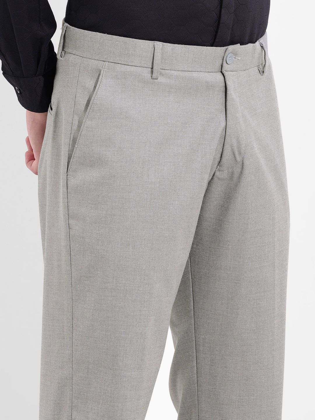 Men's Grey Regular Fit Solid Formal Trouser - Image 5