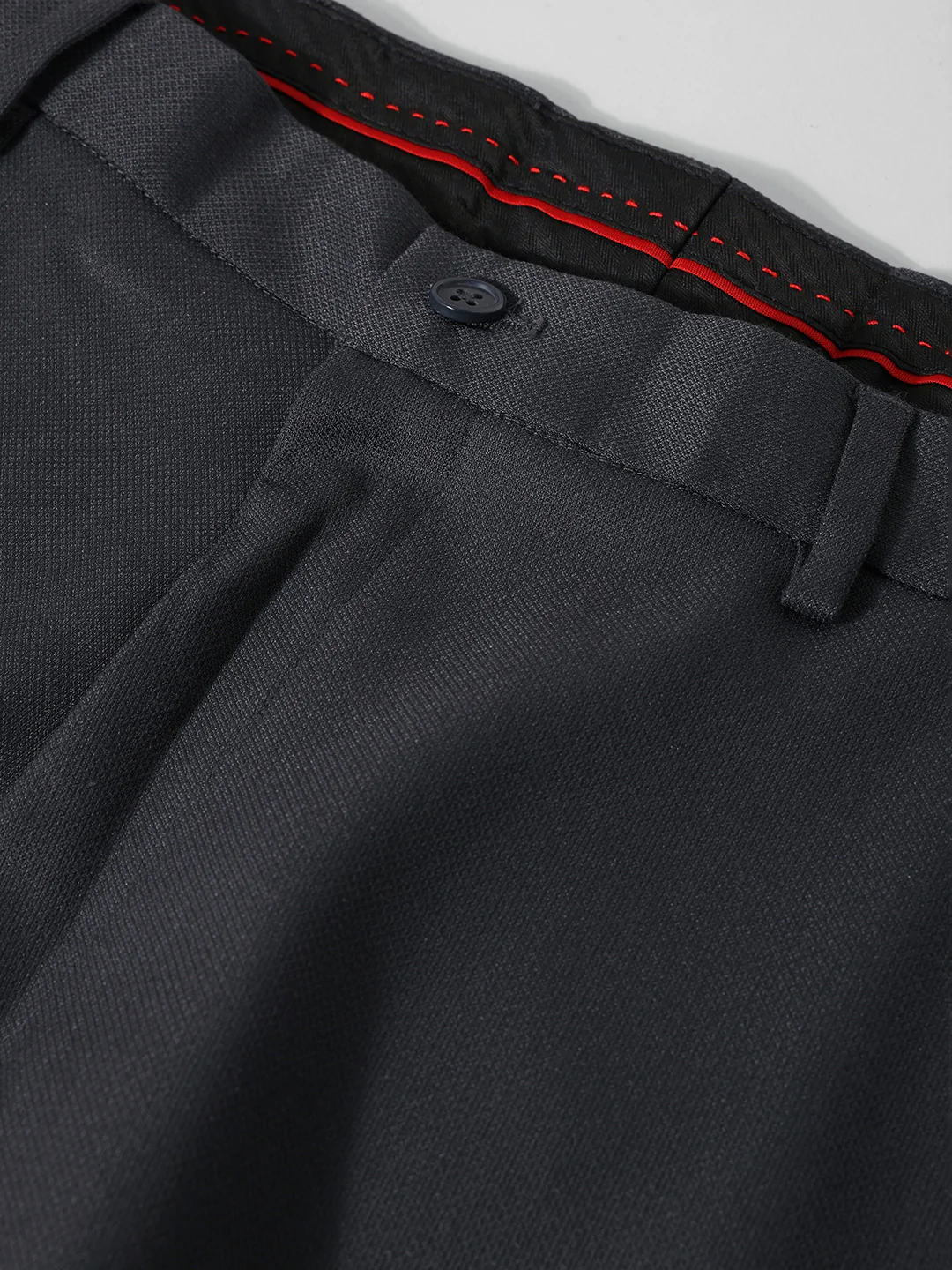 Men's Charcoal Grey Regular Fit Solid Formal Trouser - Image 6