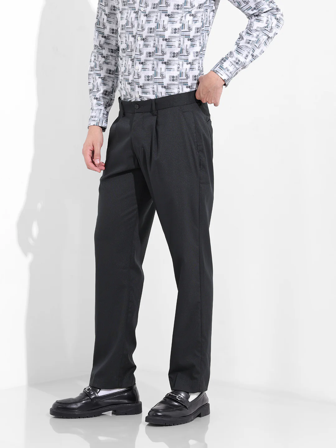 Men Regular Fit Navy Blue Trousers - Image 2
