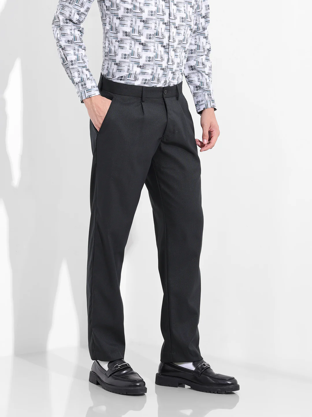 Men Regular Fit Navy Blue Trousers - Image 3