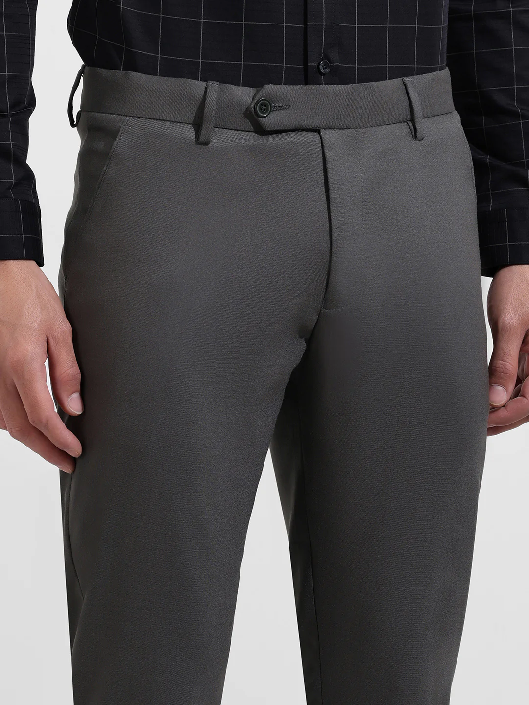 Men's Gun Metal Slim Fit Solid Formal Trouser - Image 4