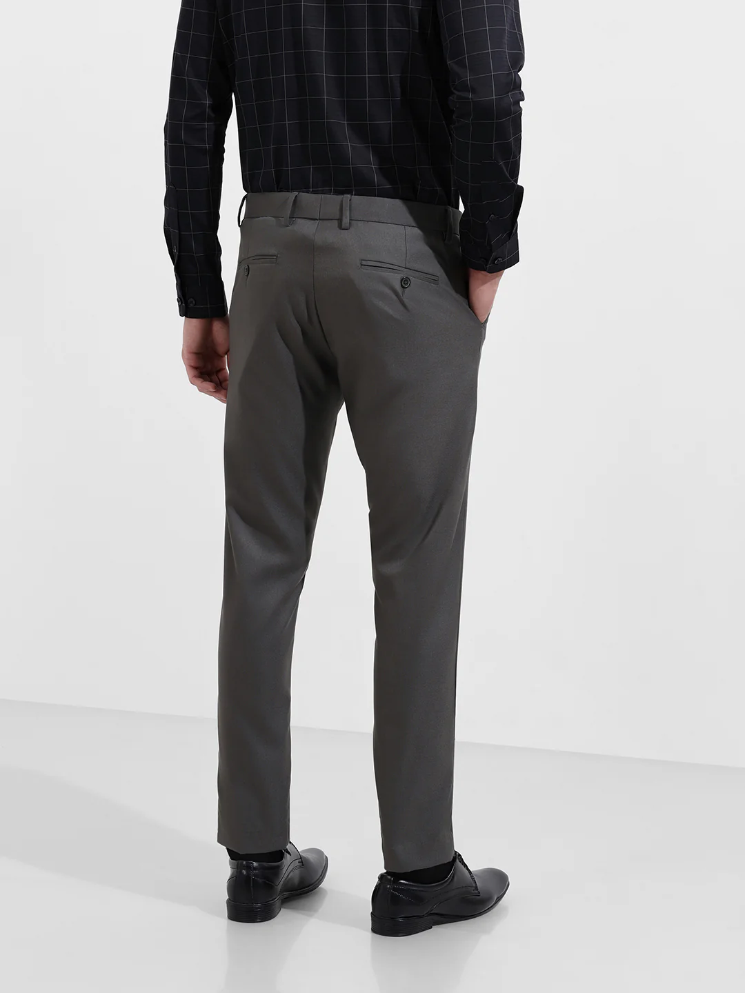 Men's Gun Metal Slim Fit Solid Formal Trouser - Image 5