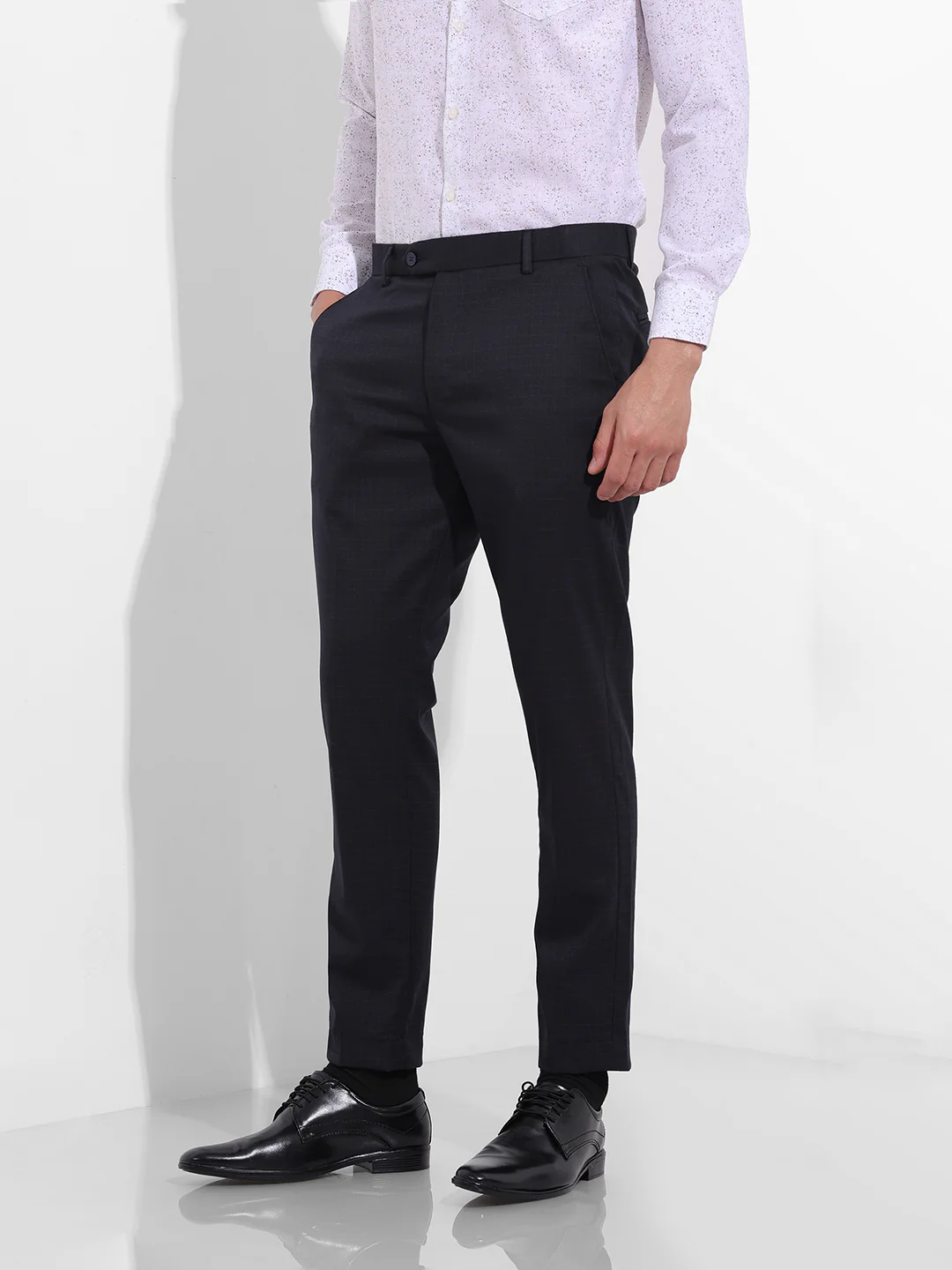 Men's Dark Grey Slim Fit Checkered Formal Trouser - Image 2