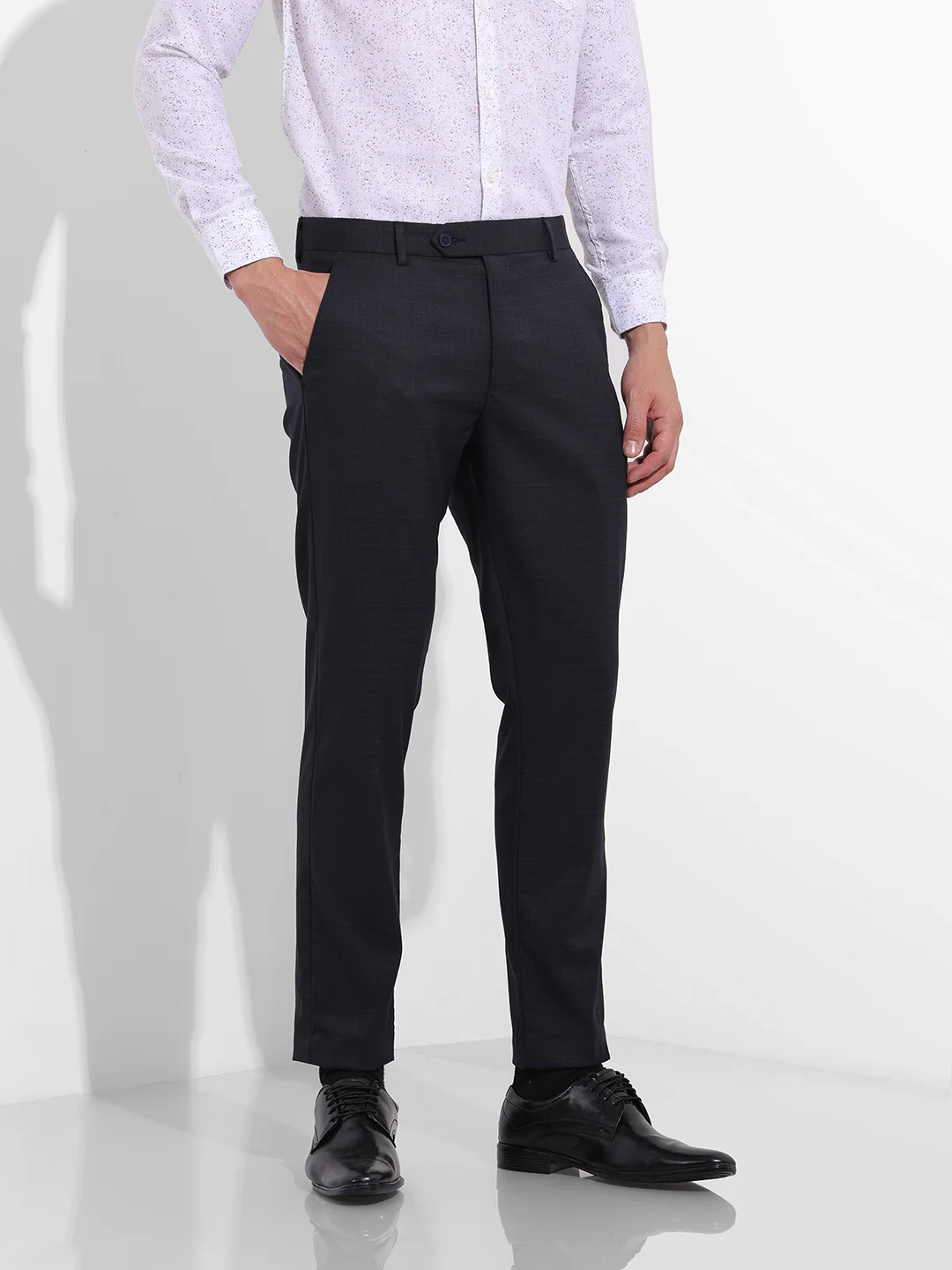 Men's Dark Grey Slim Fit Checkered Formal Trouser - Image 3