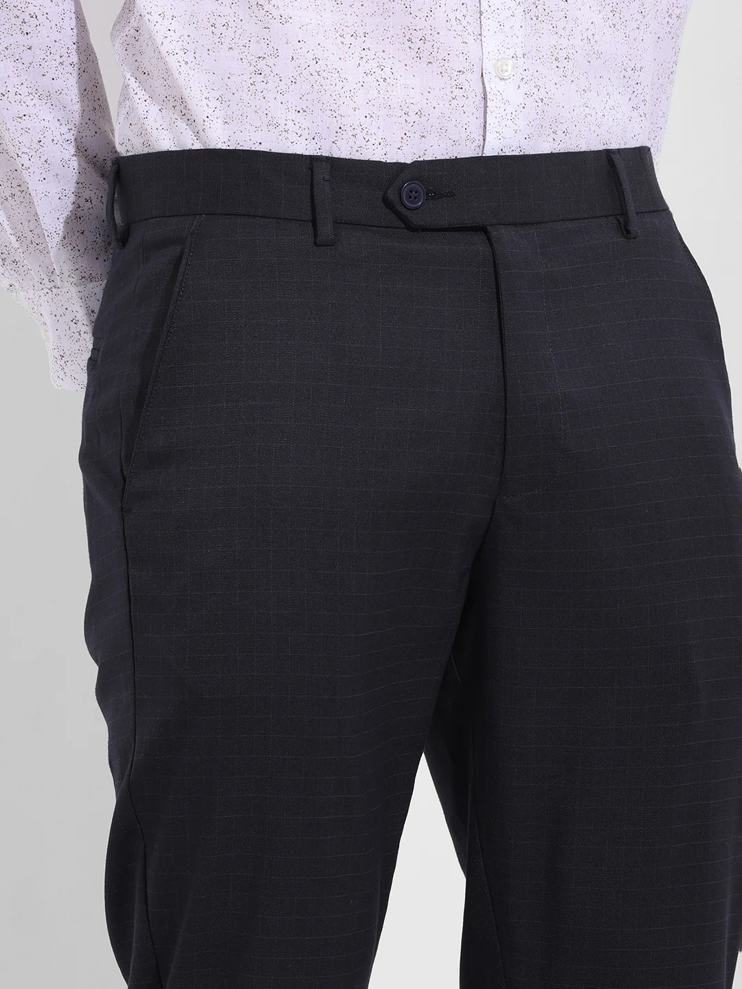 Men's Dark Grey Slim Fit Checkered Formal Trouser - Image 5