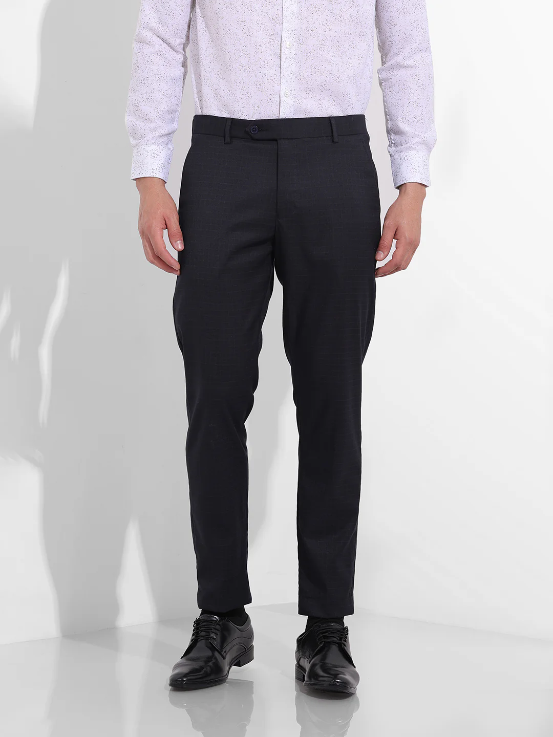 Men's Dark Grey Slim Fit Checkered Formal Trouser - Image 6