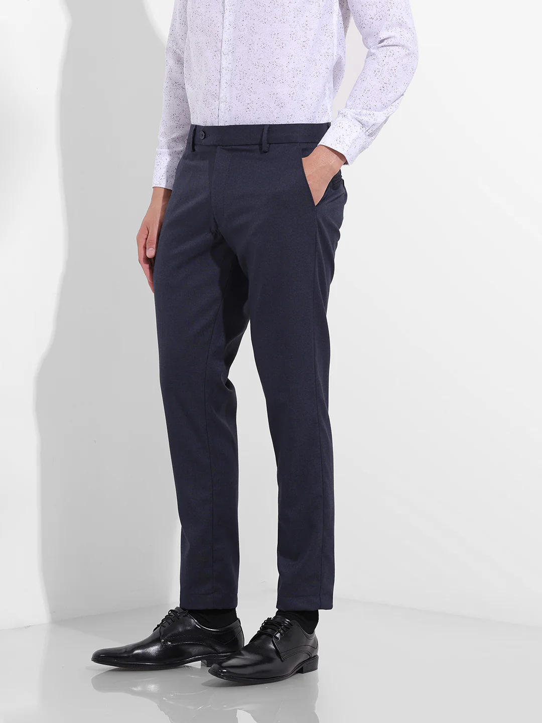 Men's Midnight Navy Slim Fit Solid Formal Trouser - Image 2