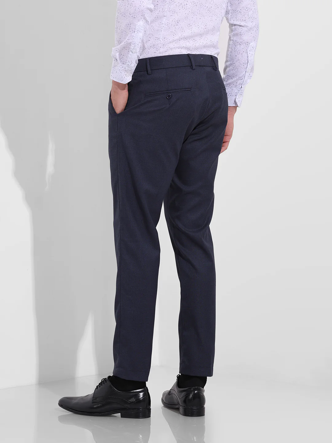 Men's Midnight Navy Slim Fit Solid Formal Trouser - Image 4