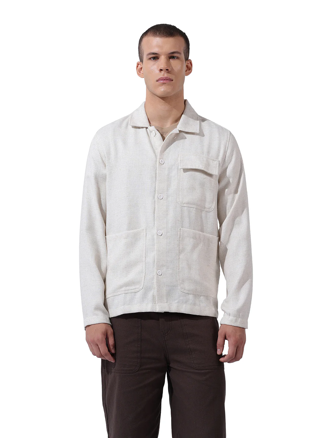Men's Natural Regular Fit Textured Textured Shirt - Image 2