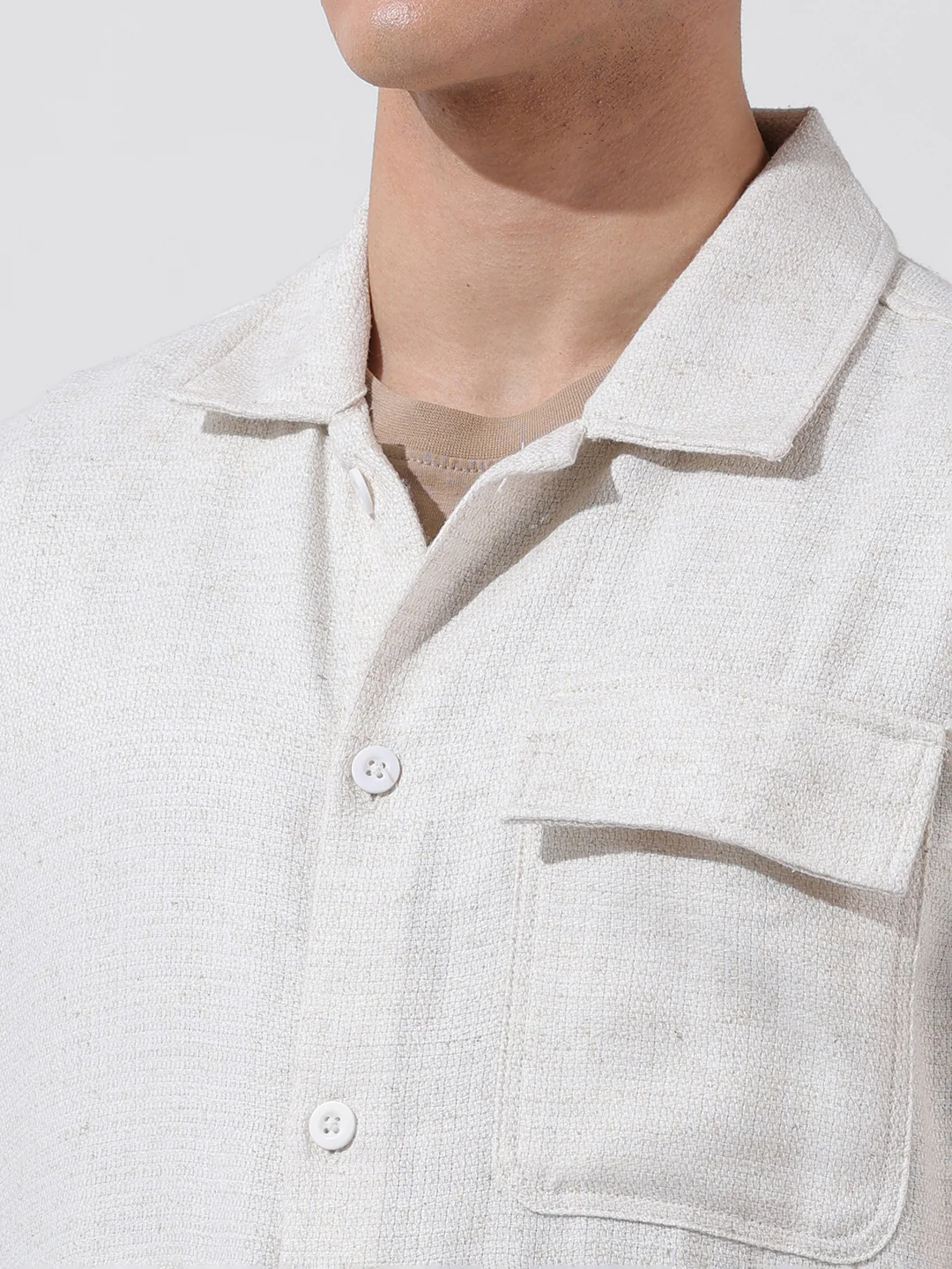 Men's Natural Regular Fit Textured Textured Shirt - Image 3