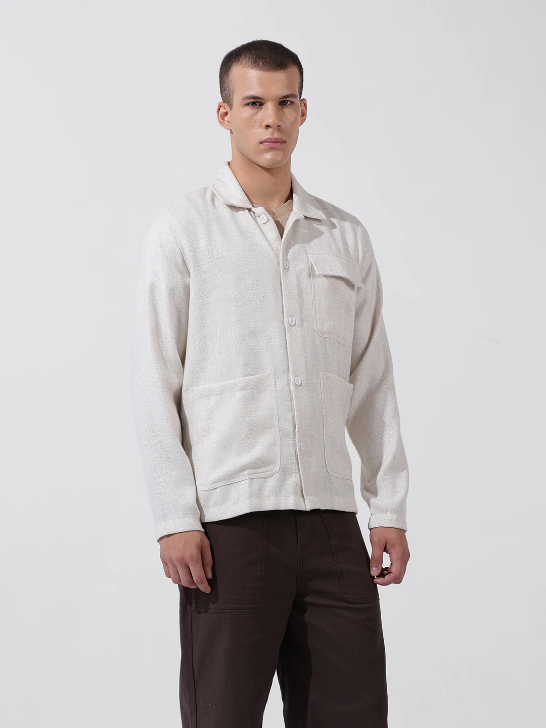 Men's Natural Regular Fit Textured Textured Shirt - Image 4